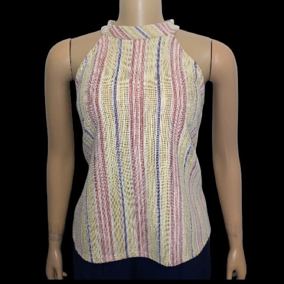 Anthropologie W5 Sleeveless Top High Neck vertical stripes multi color Size M - Picture 3 of 16